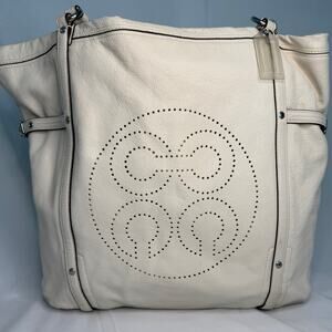Coach Authentic Audrey Andie Cinched Tote Cream Genuine Leather Hand Bag Purse